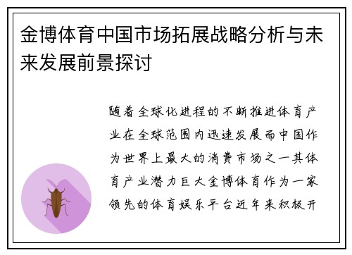 金博体育中国市场拓展战略分析与未来发展前景探讨